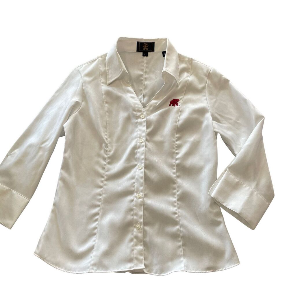Alabama The Shirt Shop Small White Button Up 3/4 Sleeve Elephant Crimson Tide